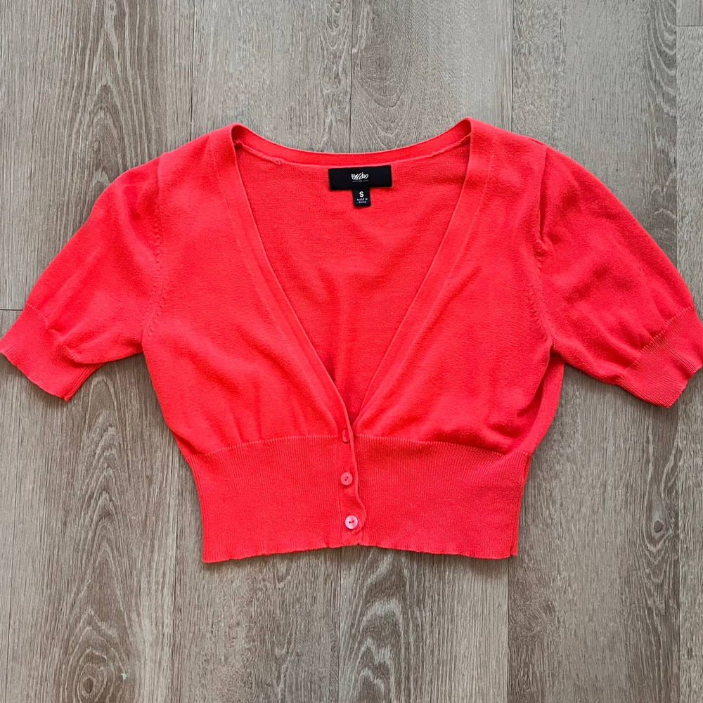 Mossimo Orange Small Cropped 3 Button Short Sleeve 100% Cotton Cardigan